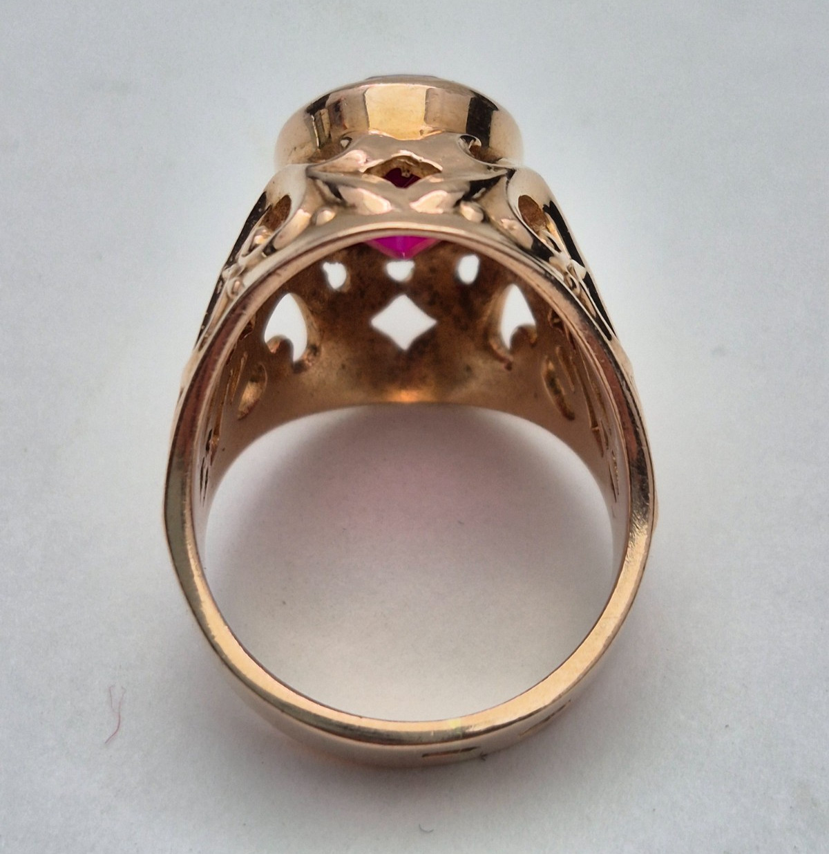 Vintage Soviet 14K Rose Gold Ring 583 with Stone • 11g • Original USSR Jewelry