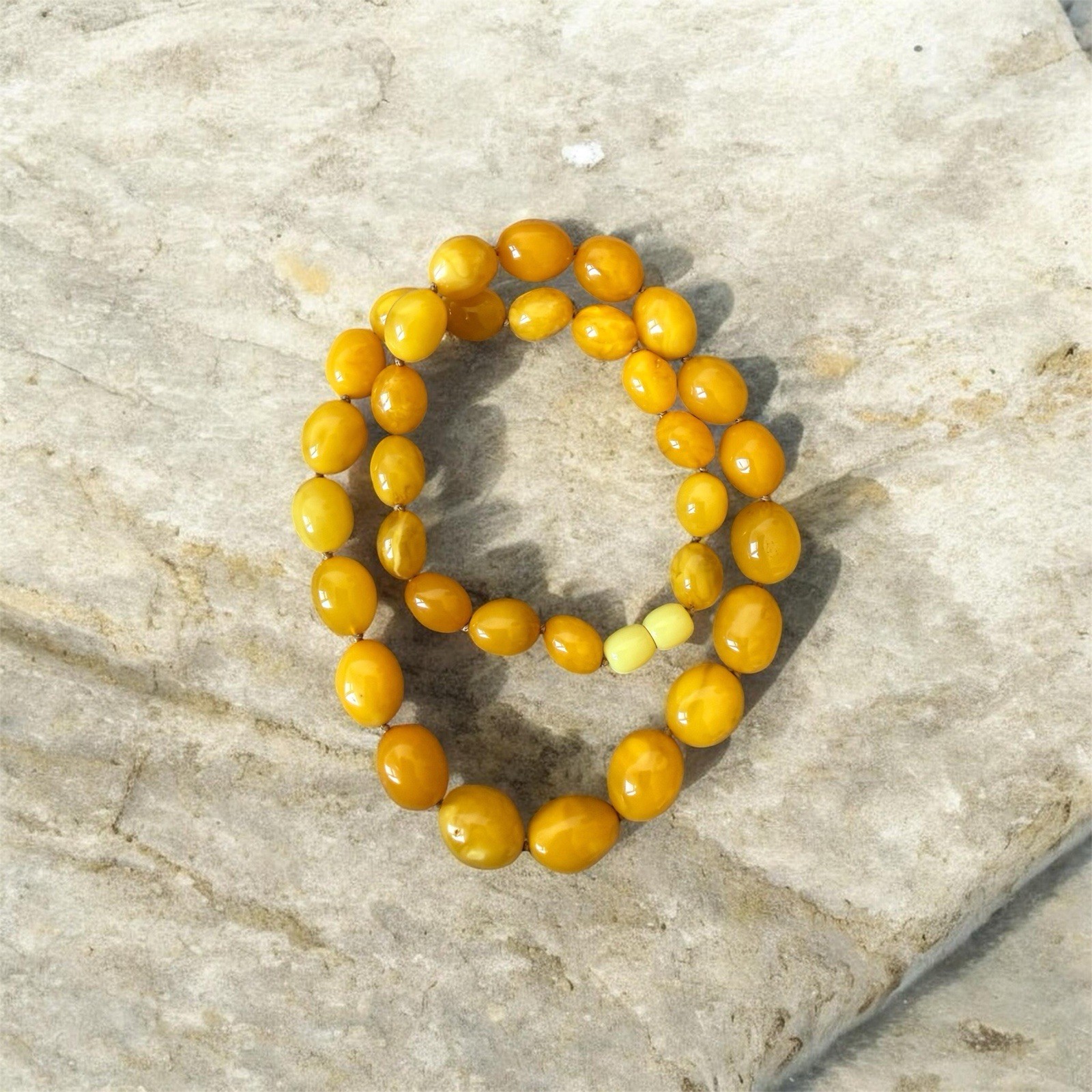 Vintage Egg Yolk Amber Graduated Bead Necklace 31g Old Baltic Amber Necklace