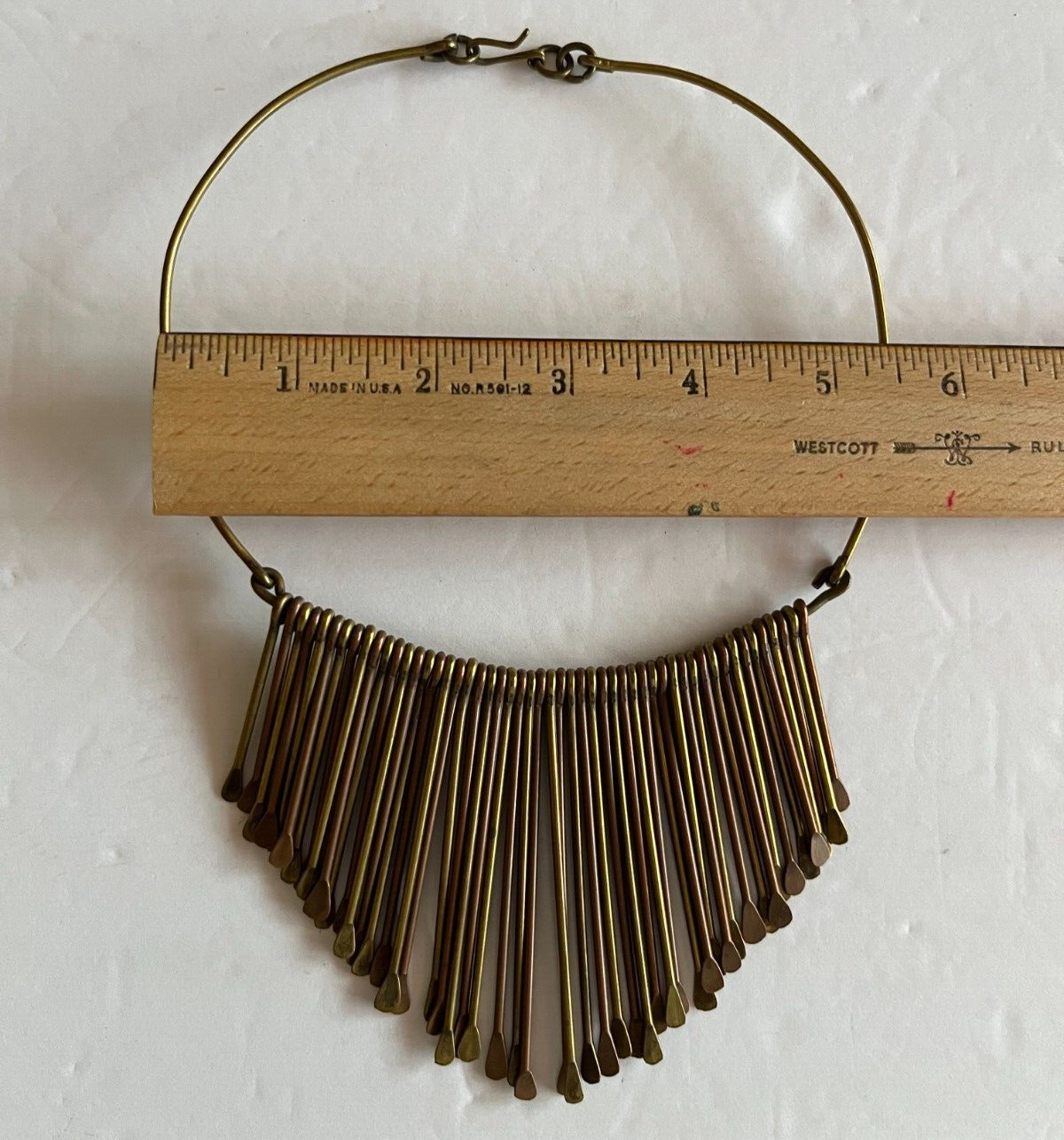 Vintage Brass Paddle Bib Collar Necklace Choker Hammered Fringe Tribal Boho