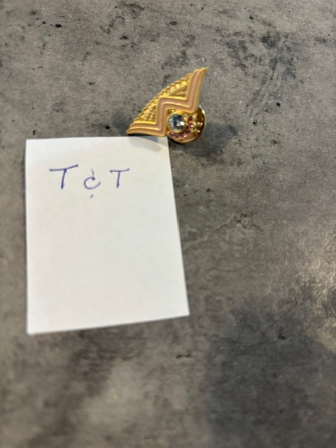 Vintage Pink Wing Lapel Pin Signed T&T Gold Toned with white and pink rhinestone