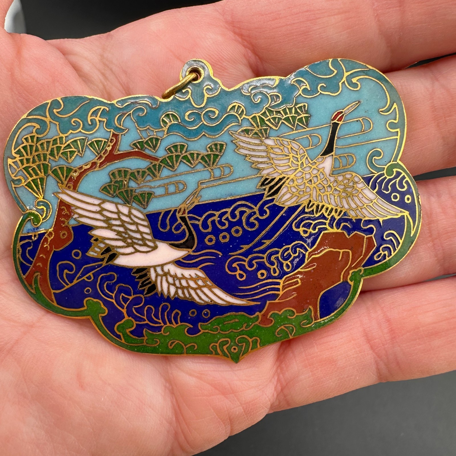 Vintage Cloisonne Enamel Pendant Lot LG Heavy Medallions Puffy Peacock WWII 71st