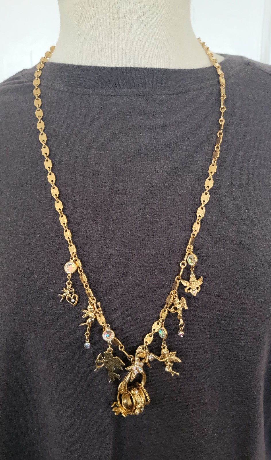 vintage Kirk Folly cupid secrets angels rings necklace 16″ long