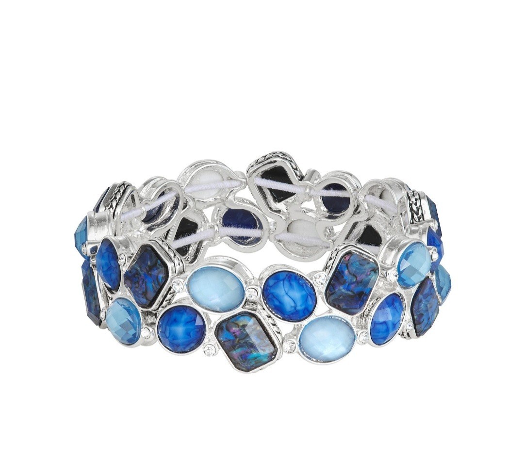 Napier Silver Tone Blue Simulated Stone Necklace & Matching Stretch Bracelet