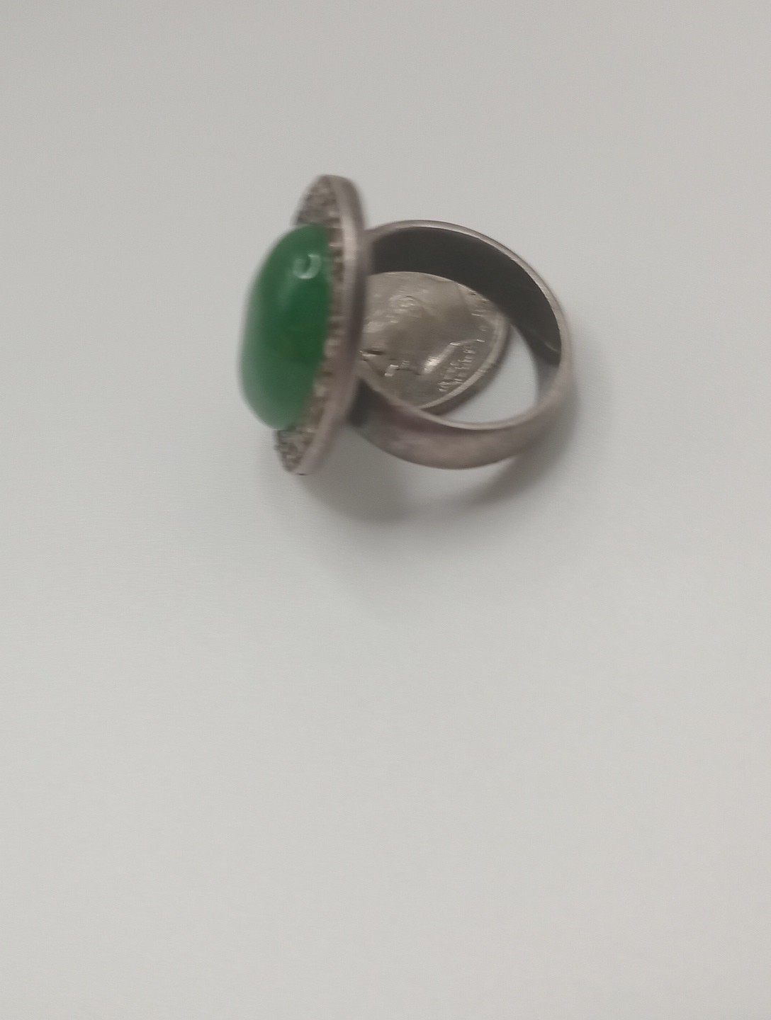 VINTAGE/Antique Silver 950 Chrysoprase Ring Sz 7.75 Has Patina See Pictures