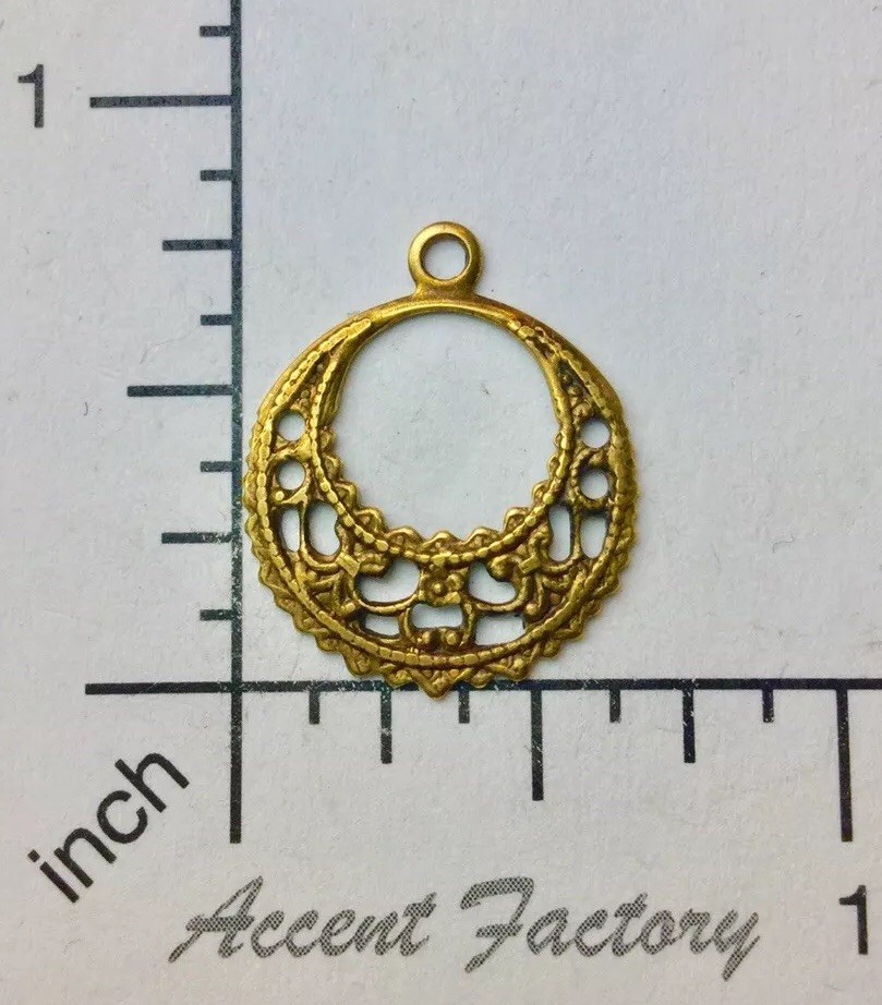 27603- 4 Pc Round Dangle Filigree w/Loop Brass Jewelry Finding Stamping Brass Ox