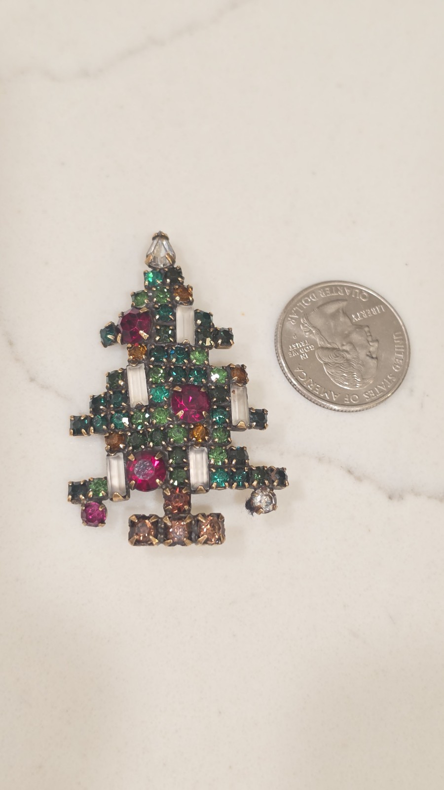 Vintage WEISS 5 Candles Christmas Tree Rhinestoned Brooch Pin Ideal BOOK PIECE