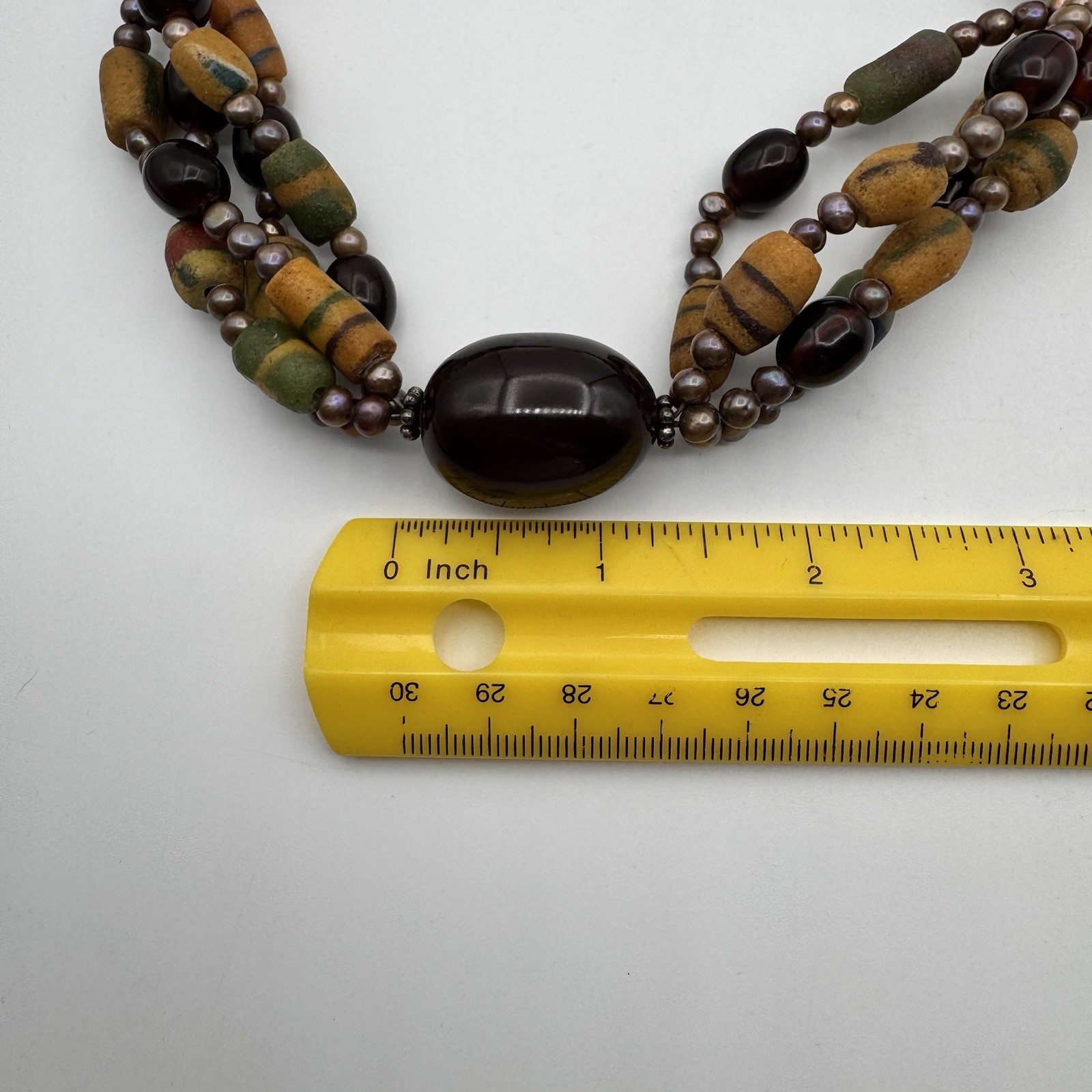 OOAK Vintage African Trade Bead Necklace Bakelite Glass Pearl Handmade 19″