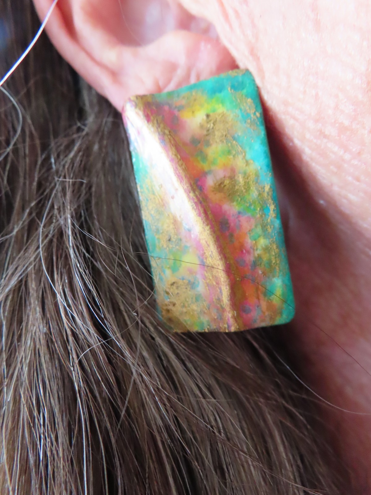 Vintage Artisan Sophisticated Elongated Bright Colorful Pierced Earrings