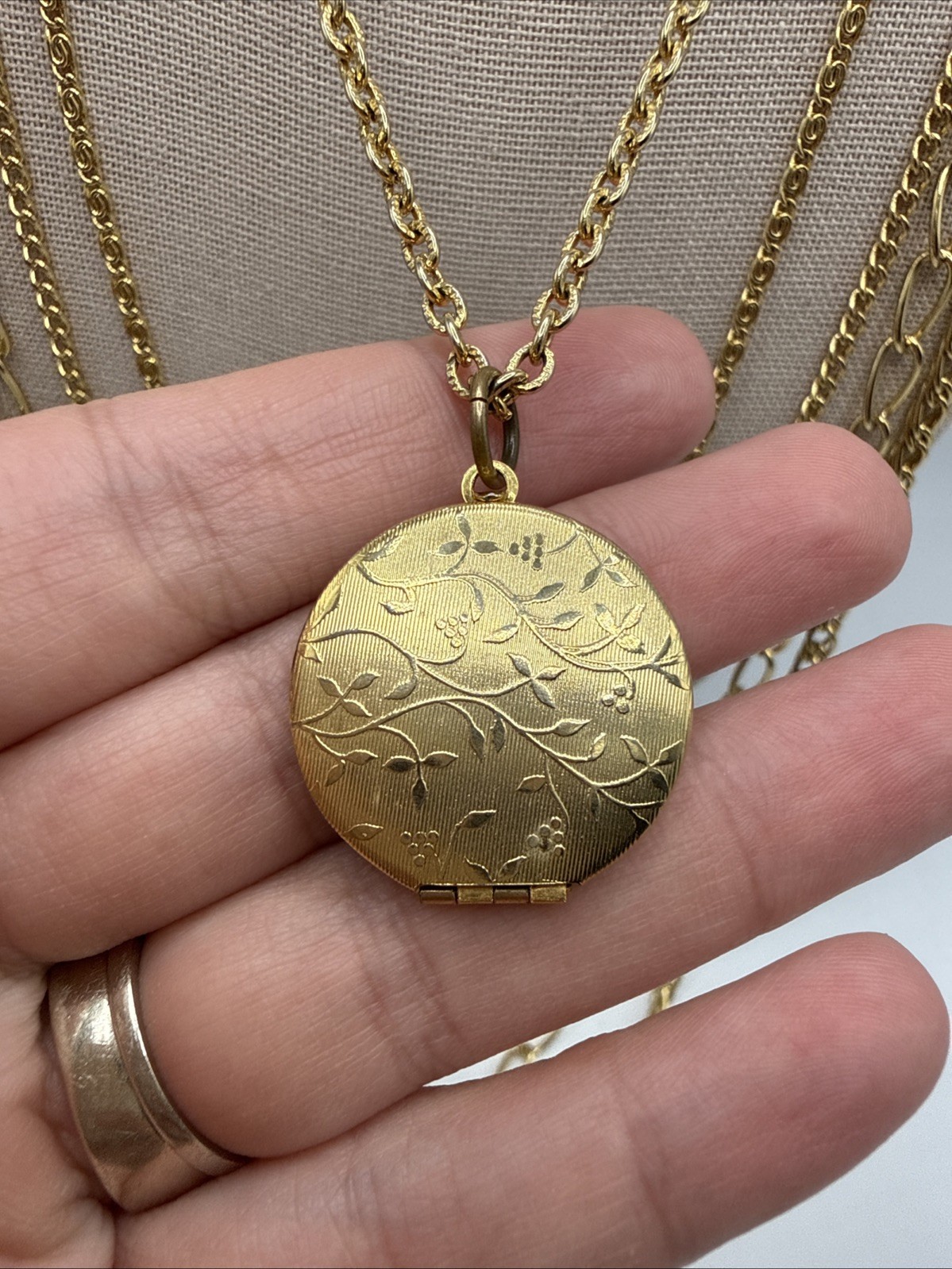 Vintage Multi Chain Layered Photo Locket Waterfall Necklace
