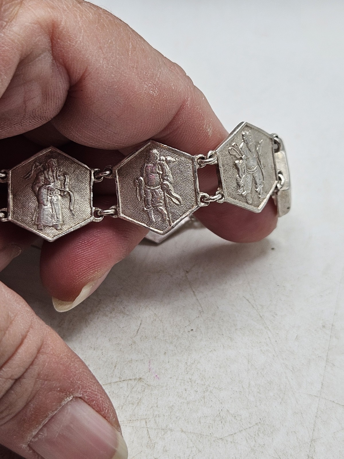 Vintage China Export Sterling Silver Panel Bracelet. Signed China, Sterling,