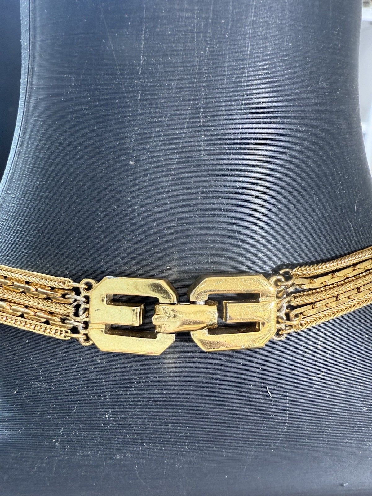 Vintage 1977 Givenchy G-Link 5 Strand Multi-Layered Gold Tone Necklace
