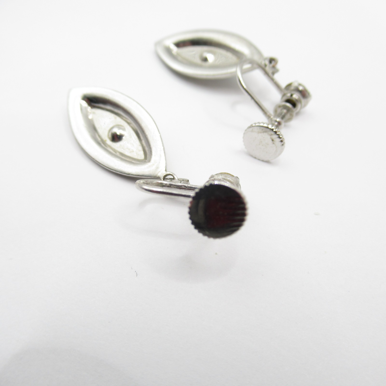 Fancy Screw Back Earrings Black Enamel Rhinestones Oval Old Fashioned
