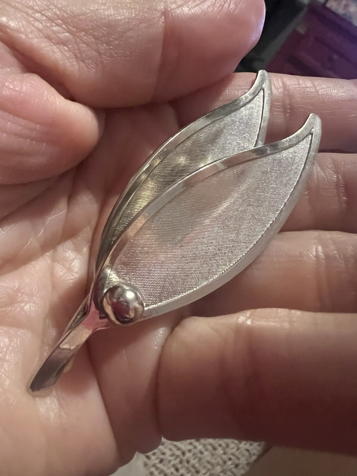 Vintage Silvertone Guilloche Brooch W Modernist Lines Mid-Century Modern Style