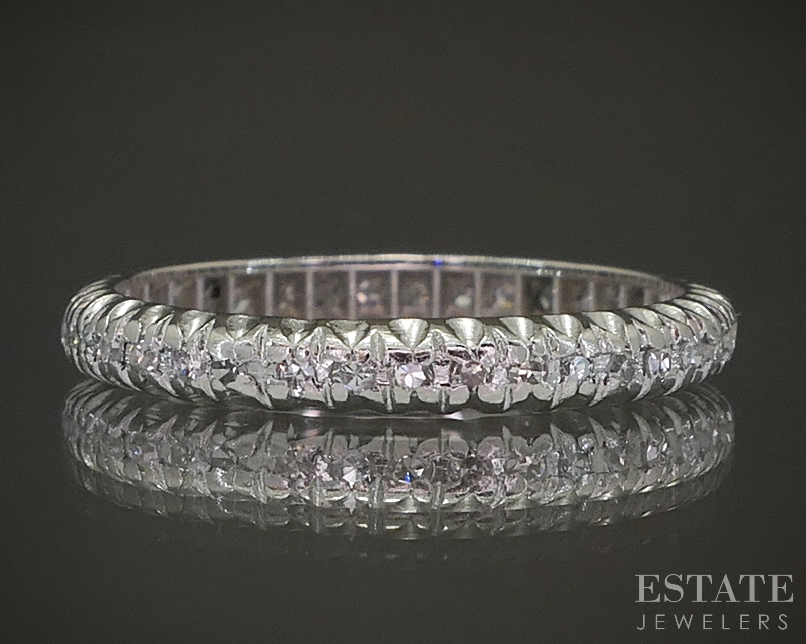 Vintage Platinum Single Cut Natural .16ctw Diamond Eternity Band 1.8g p22778