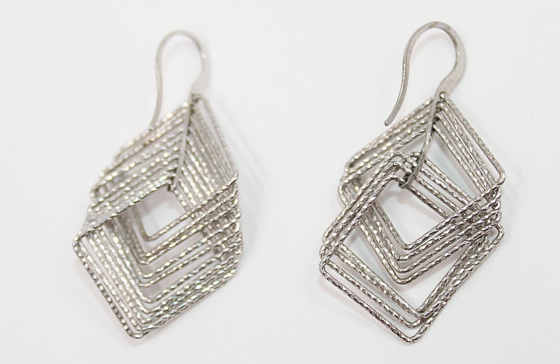 AGI Sterling Silver Geometric Wire Earrings – Modern Dangle Design –Lightweight