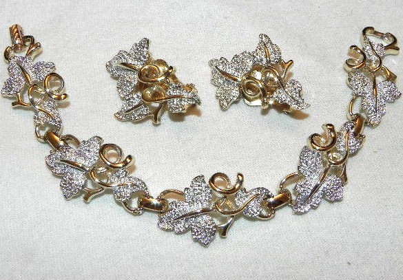 Vintage Sarah Coventry Ivy Leaf Bracelet Earring Set ‘Plain and Fancy’ 1958