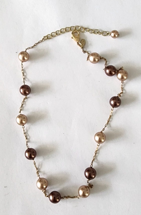 Vintage RMN goldtone chain with 2 tone brown faux pearls beads