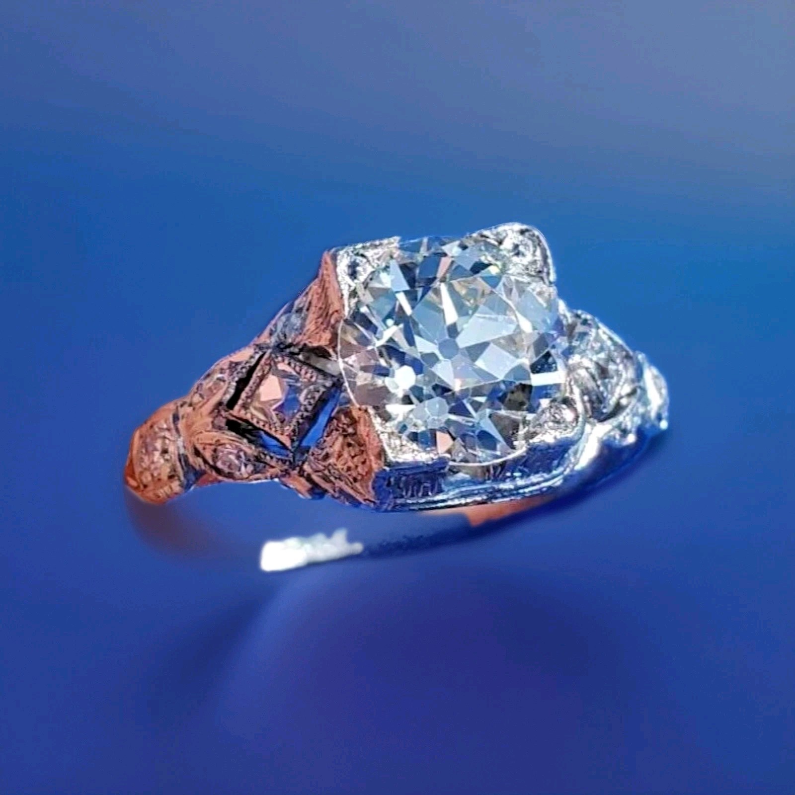 Original EARTH MINED DIAMOND Deco Engagement Ring 1.5 Antique Platinum Solitaire