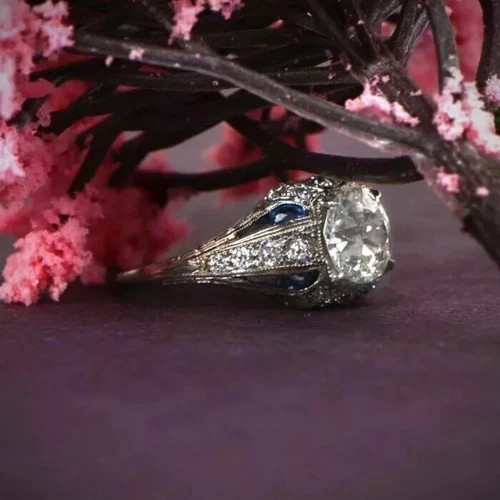 Art Deco Style Vintage Round Cut Lab Created Diamond 925 Silver Engagement Ring