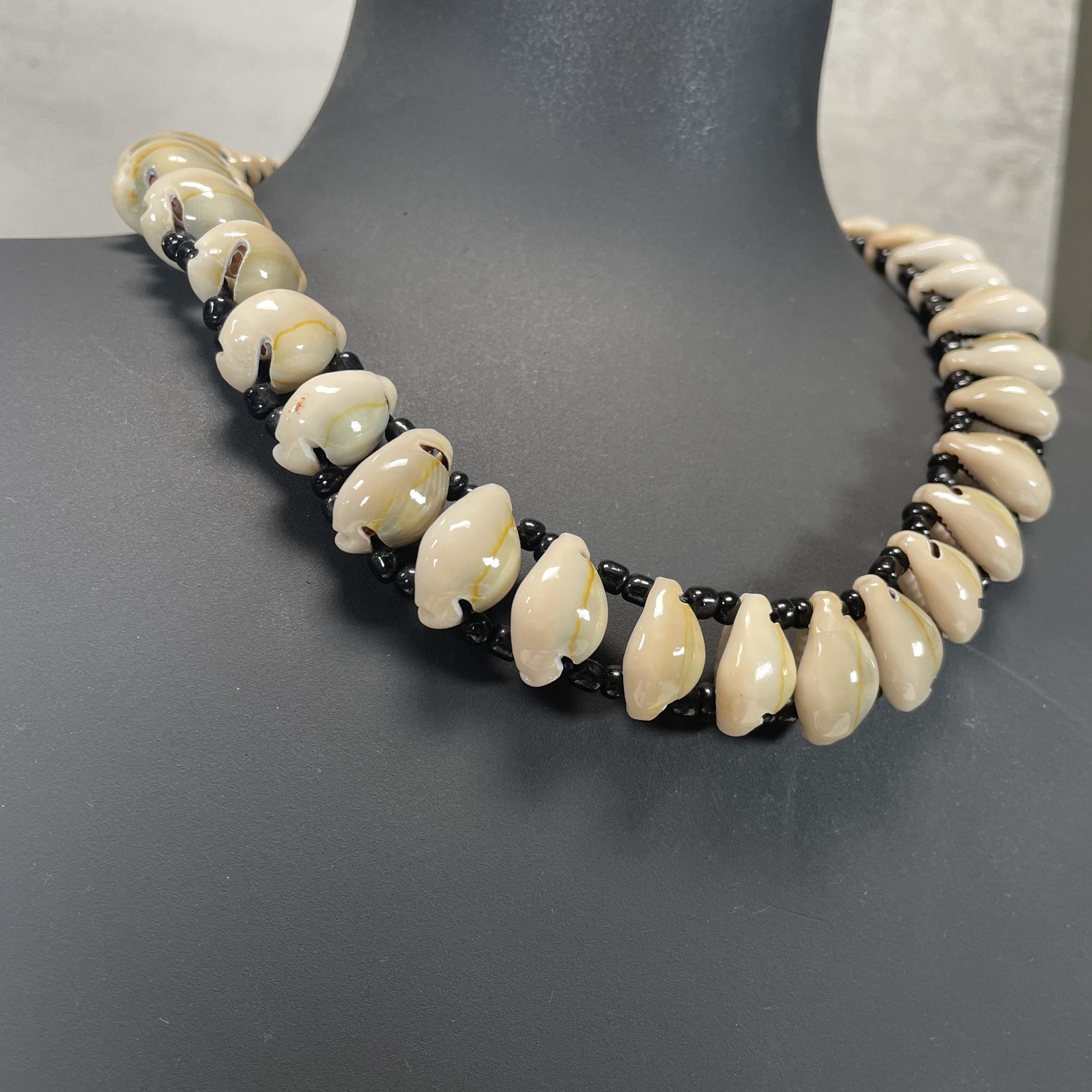 African Handmade Bold Cowrie Shells & Black Accent Beads Necklace & Bracelet