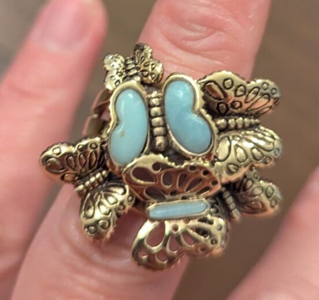 Barse Thailand Genuine Stone Unique Butterfly Detailed Gold Ring Vintage