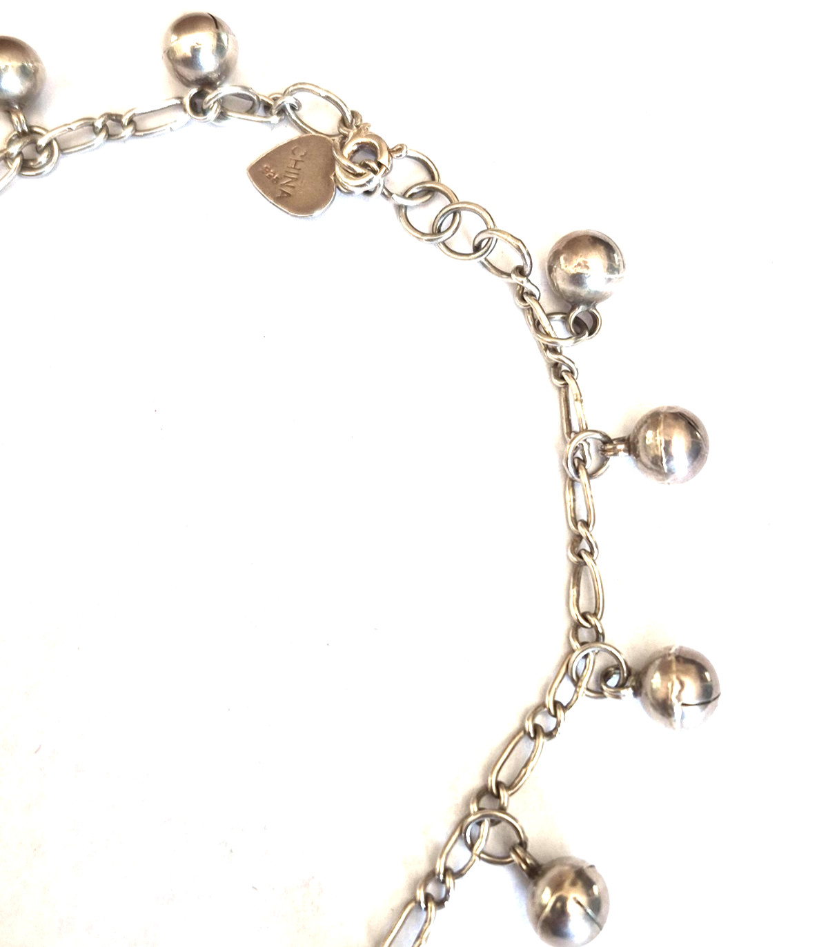 Vintage Sterling Silver Multiple Ball Dangle Pendants Anklet w/Heart Charm