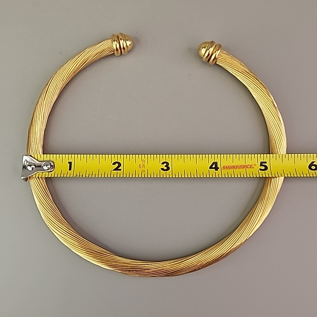 Vintage Wire Cable Torque Necklace Gold Tone Modernist Collar Rolled 14.5″