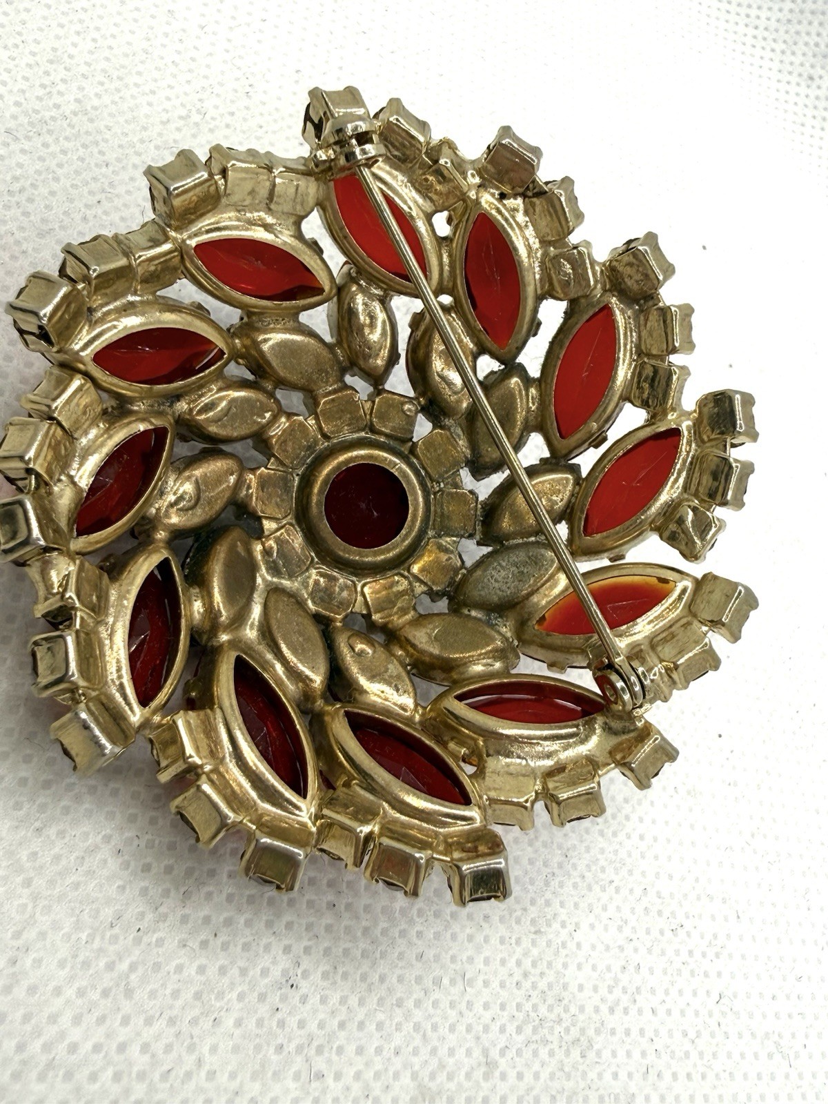 Vintage Juliana? Red Crystal Red AB Brooch Great Condition Large Open Back