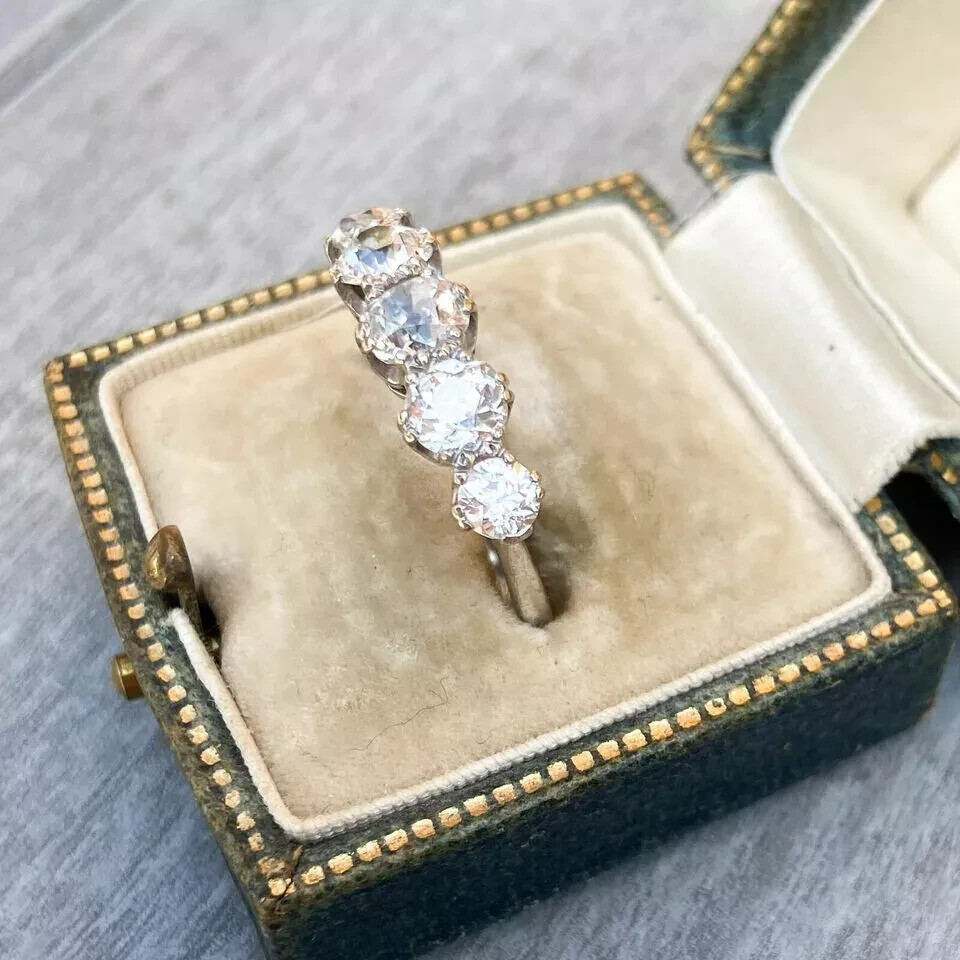 Art Deco Style 3.4Ct Round Lab Created Diamond Engagement 14K White Gold FN Ring