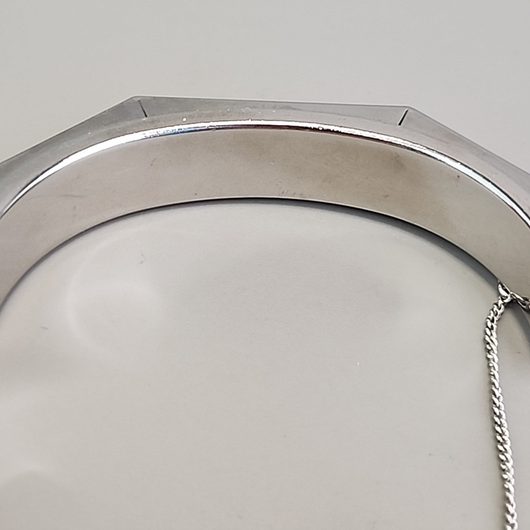Vintage Hinged Bangle Bracelet Octagon Silver Tone Hong Kong Safety Clasp 6.5″