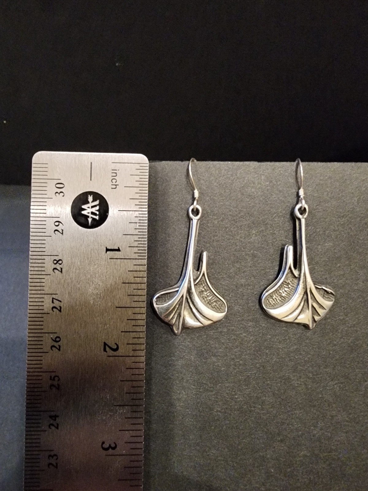 Eivind Hillestad Norway Pewter Ginkgo Leaf Dangle Earrings Signed EH Modernist