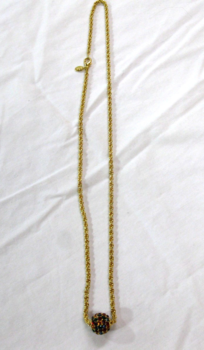 Joan Rivers Multicolor Crystal Rhinestone Sliding Disco Ball Necklace 25.5” VTG