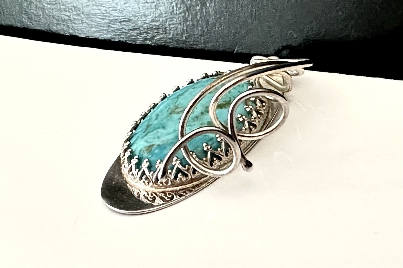 Sterling Silver 925 Abstract Turquoise Vintage Modernist Retro Pendant Handmade