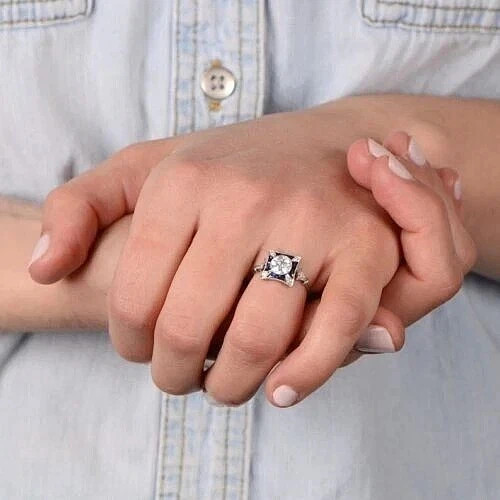 Art Deco Style Lab Created Diamond Engagement & Wedding 14K White Gold FN Ring