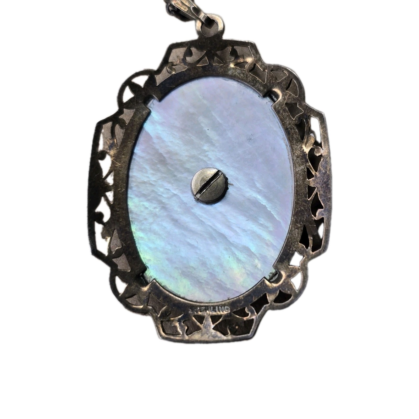 STERLING SILVER WW II LOCKET WINGS MOP On ABALONE US ARMY AIR CORP 1.5″ Tall