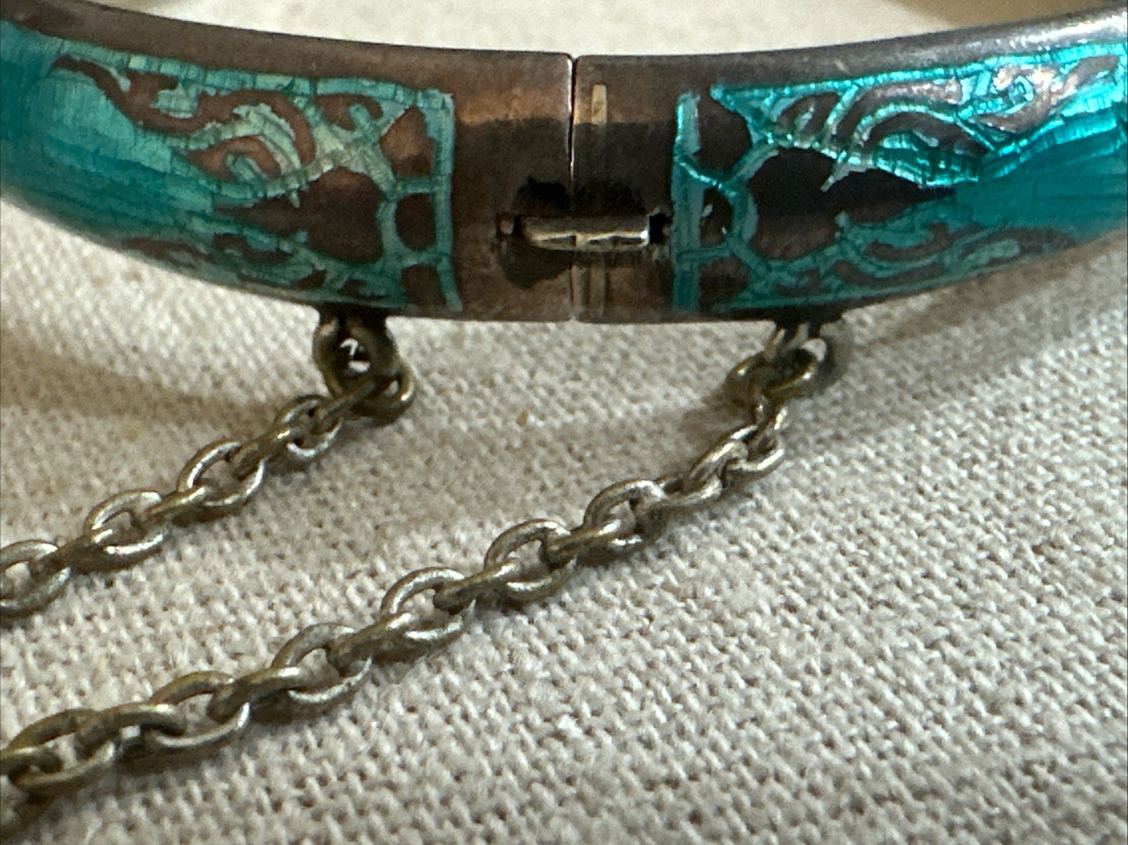 Vintage Siam Sterling Silver Bangel Bracelet Hinged Design Blue Enamel