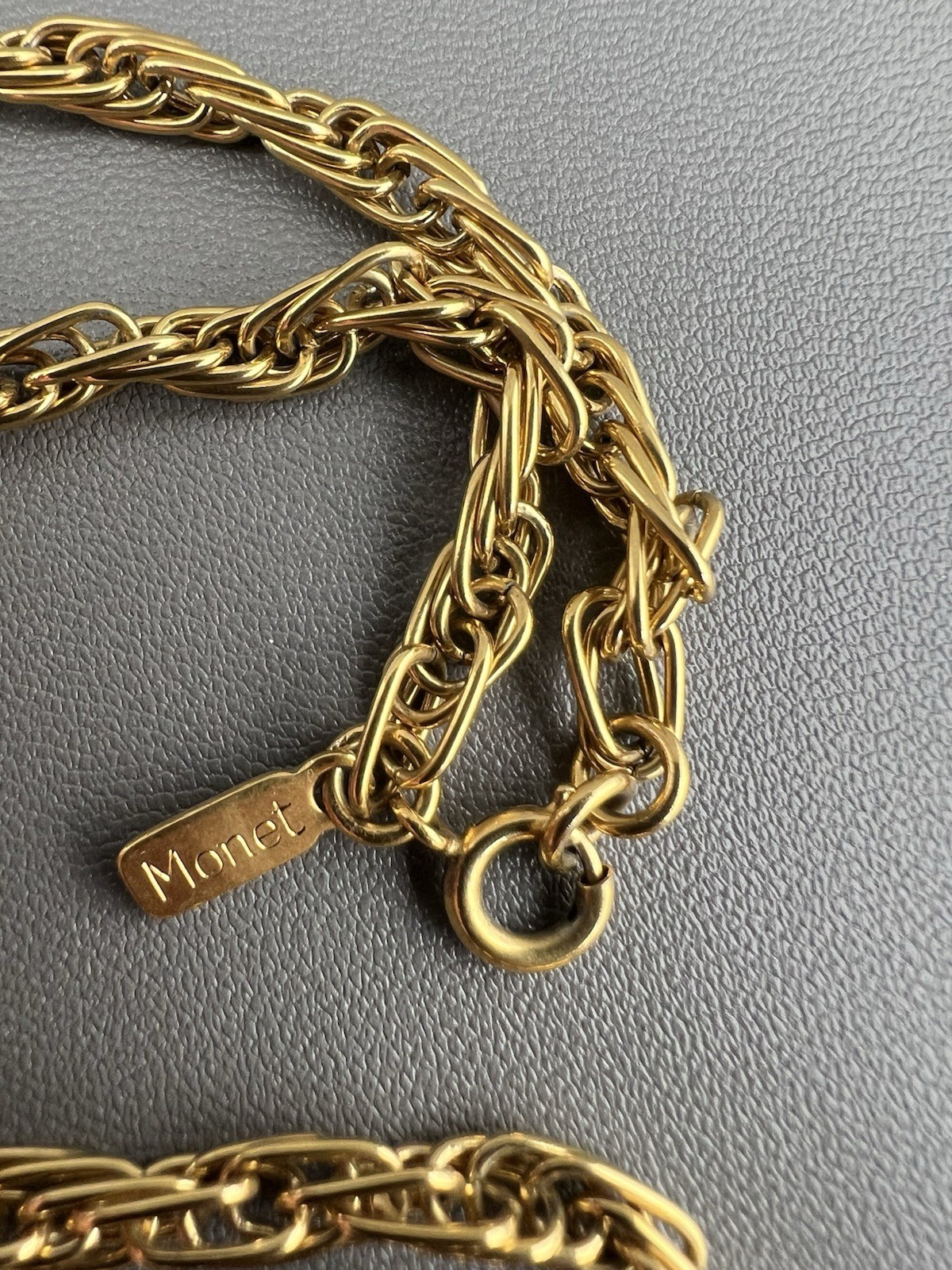 Vintage Monet Necklace Gold Tone Thick Elongated Link Rope Chain Signed 54”