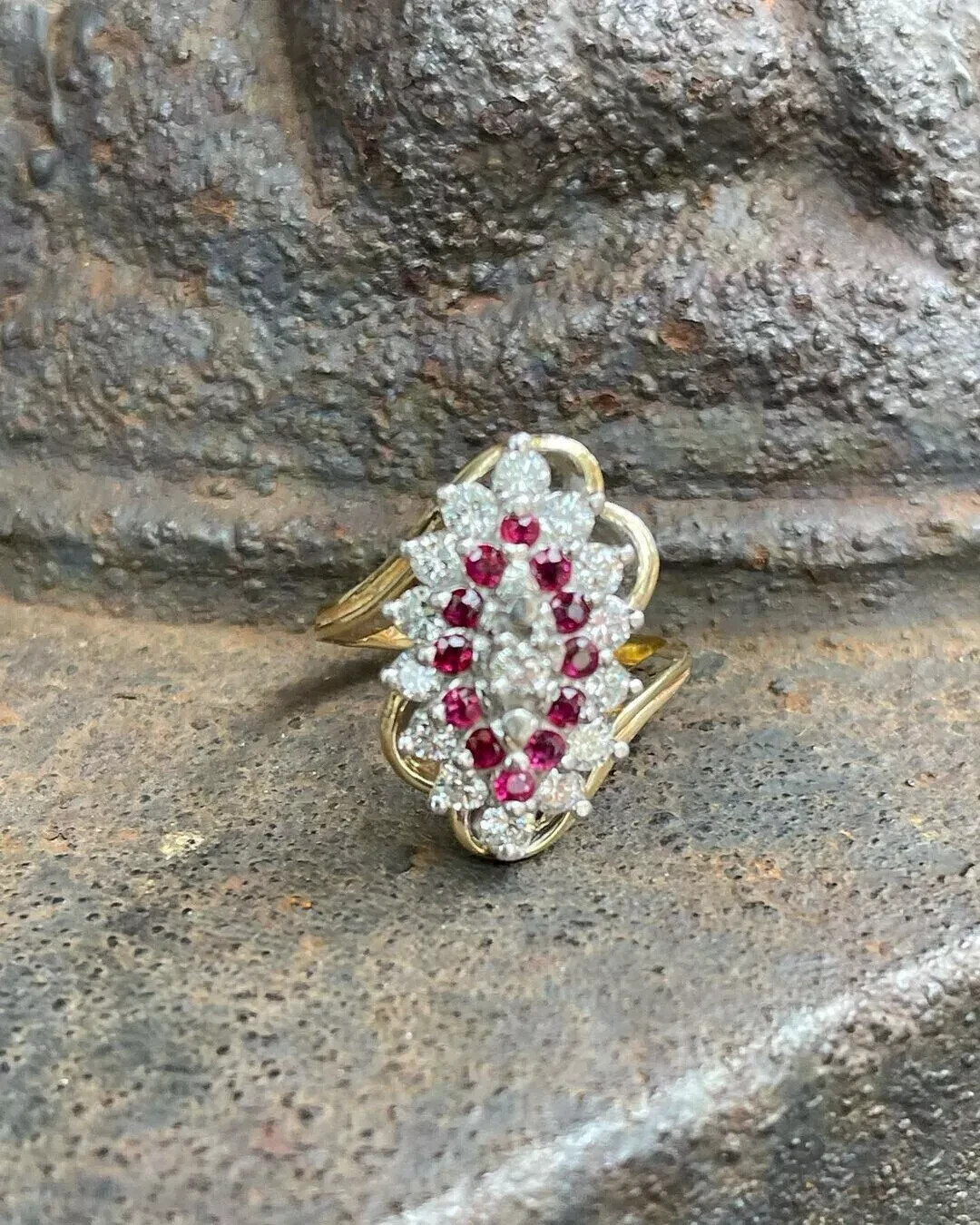 2Ct Art Deco Style Lab Created Diamond & Ruby Cocktail Wedding 14K Gold FN Ring