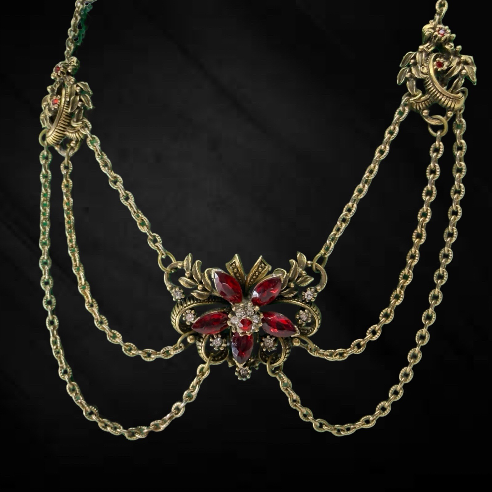 1940s Vintage SIGNED ✨ CORO ✨ Rhinestone Swag FESTOON Draped Chain Bib Necklace