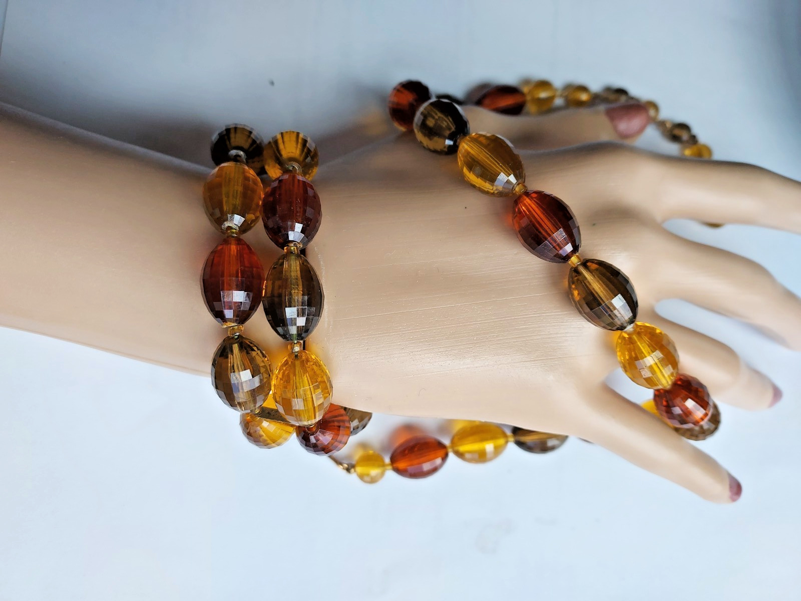 Lucite Amber Necklace and Bracelet Vintage Set Amber Earth Tone Beads