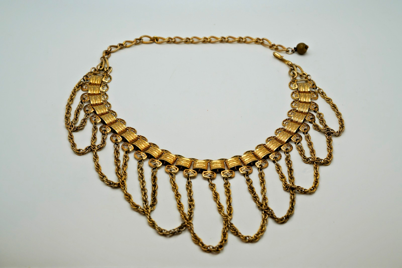 Antique Gold Tone Bib Chain Statement Necklace 13″-19″ JB33