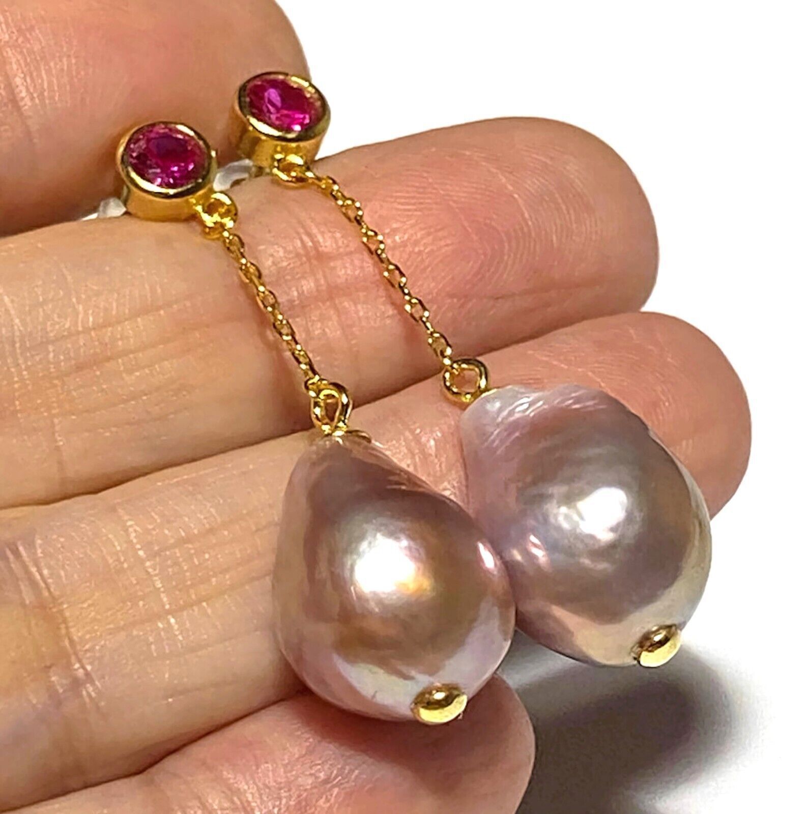 UNIQUE Baroque 12 x 14.5mm Deep Lavender Purple Keshi Pearl Dangle Earrings