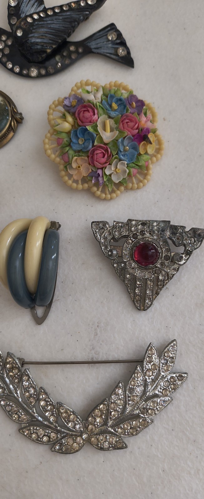 Vintage & Antique Deco Brooch Variety Craft Lot Pot Metal Celluloid Rhinestone