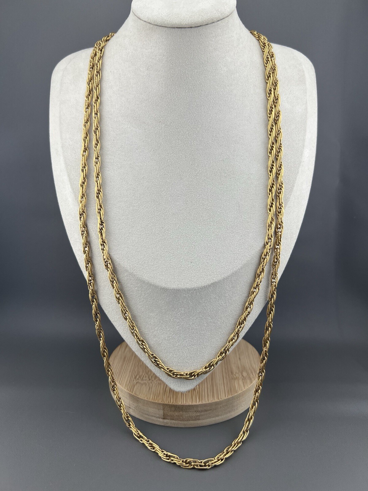 Vintage Monet Necklace Gold Tone Thick Elongated Link Rope Chain Signed 54”