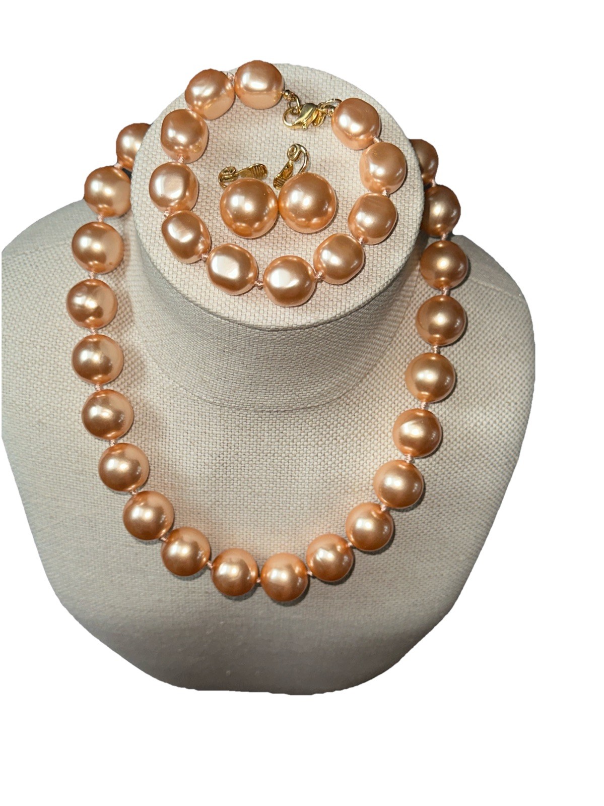 MONET Vintage Set Pink Baroque Faux Pearl Necklace, Bracelet, Clip-on Earring