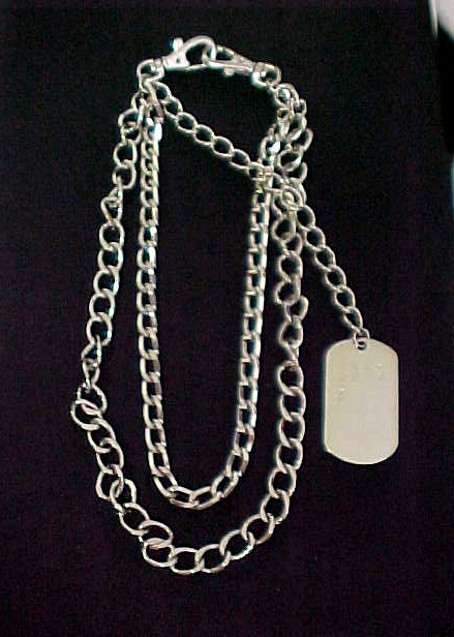 Vintage Steel Punk Drop Dog Tag on 2 Large Heavy Chunky Curb Chains Necklace