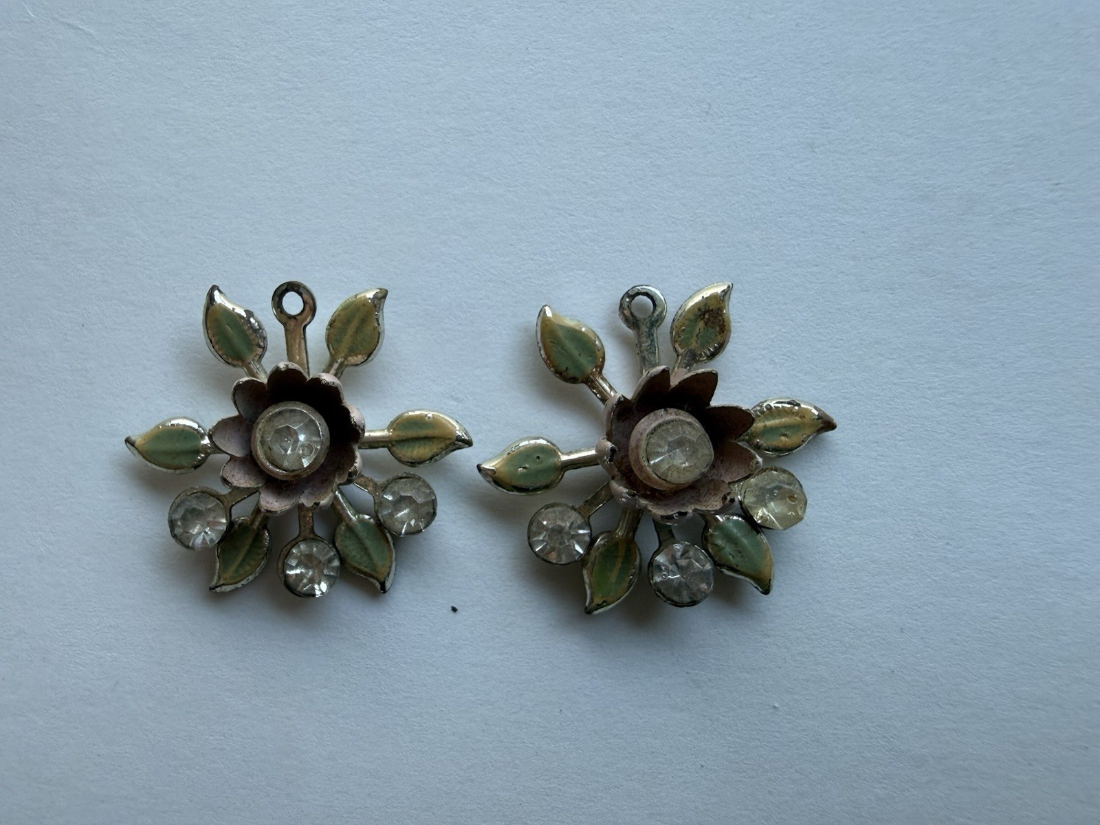Vintage Rhinestone And Floral Enamel Screw Back Earrings No Screw Back