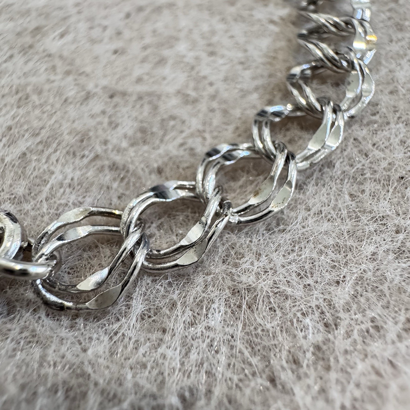 Vintage Sterling Silver Double Link Chain Bracelet Charm Jewelry 7.625 inch