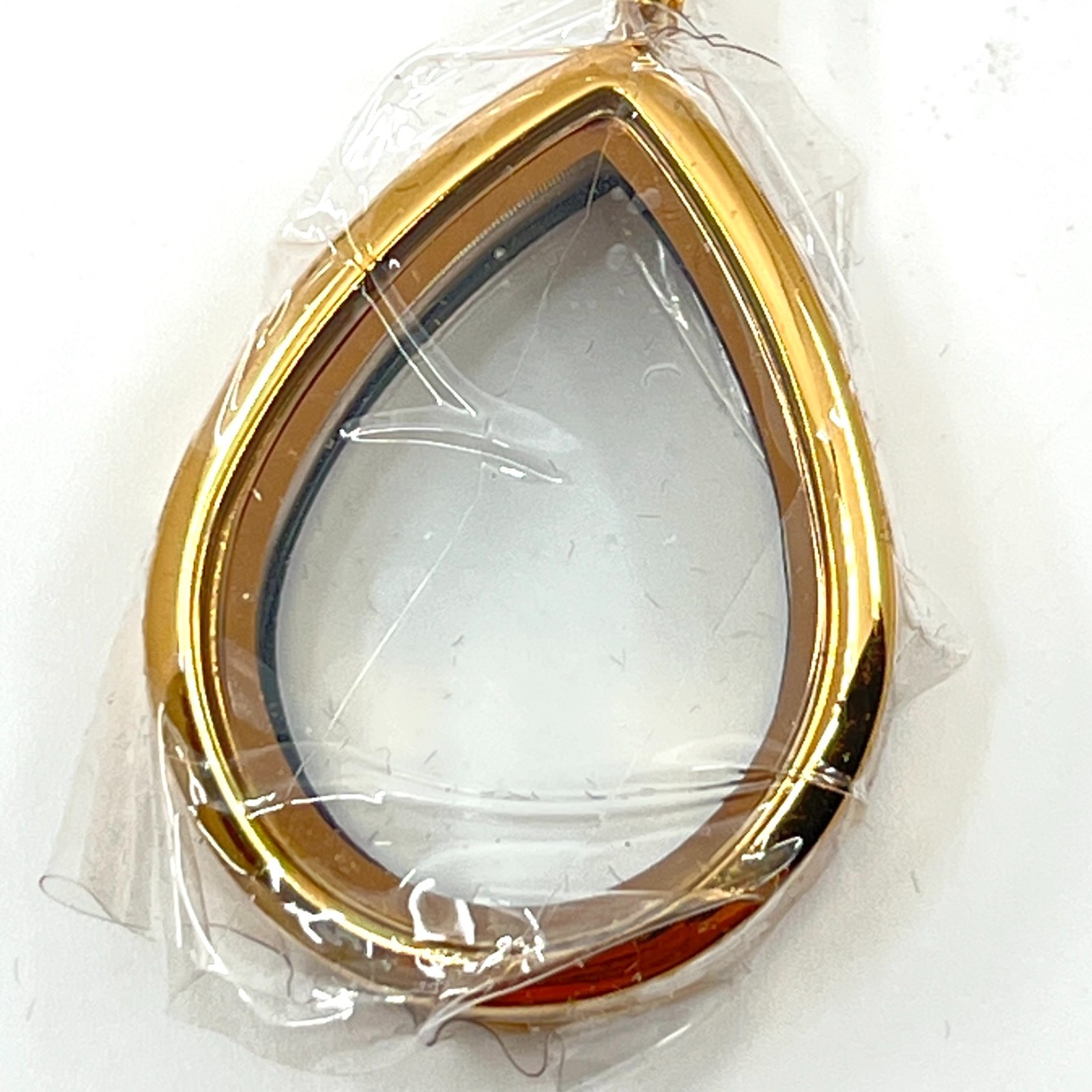 VTG Gold Tone Teardrop Floating Locket Necklace Crystal Accent Paperclip Chain