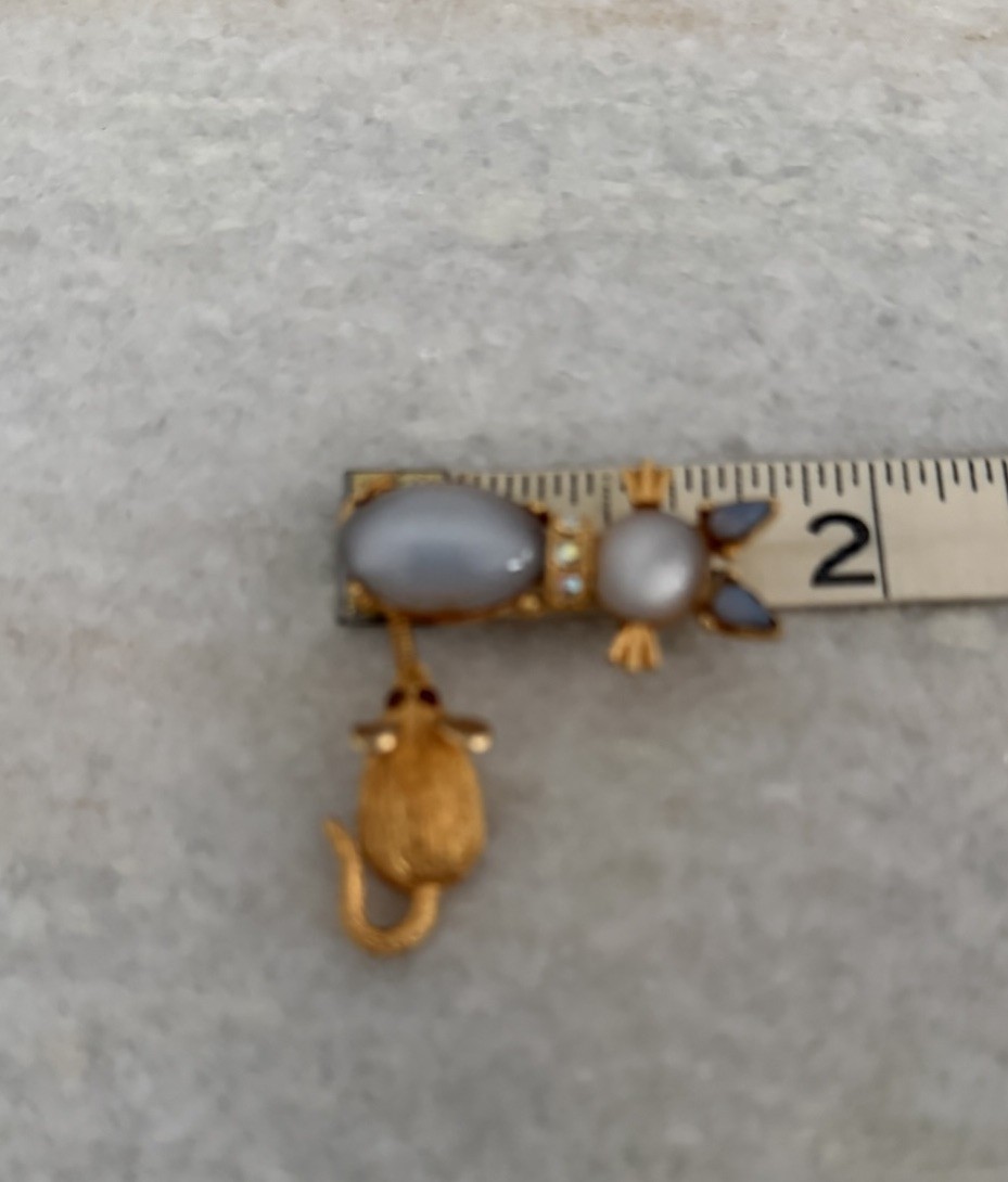 Vintage Jelly Belly Cat and Mouse Trembler Brooch Pin Very Good Condition